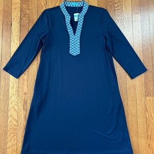 NWT J. McLaughlin Navy Shift Dress with Light Blue Patterned Trim